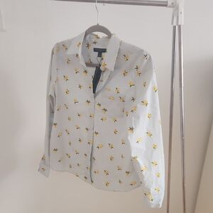 Men's White Shirt with Yellow Pattern